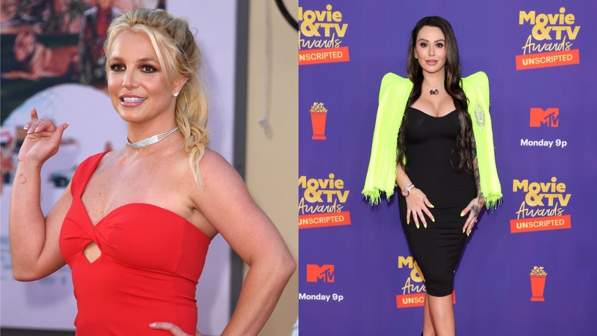 (L) Britney Spears at a 2019 movie premiere (R) Jenni "JWOWW" Farley at a 2021 event