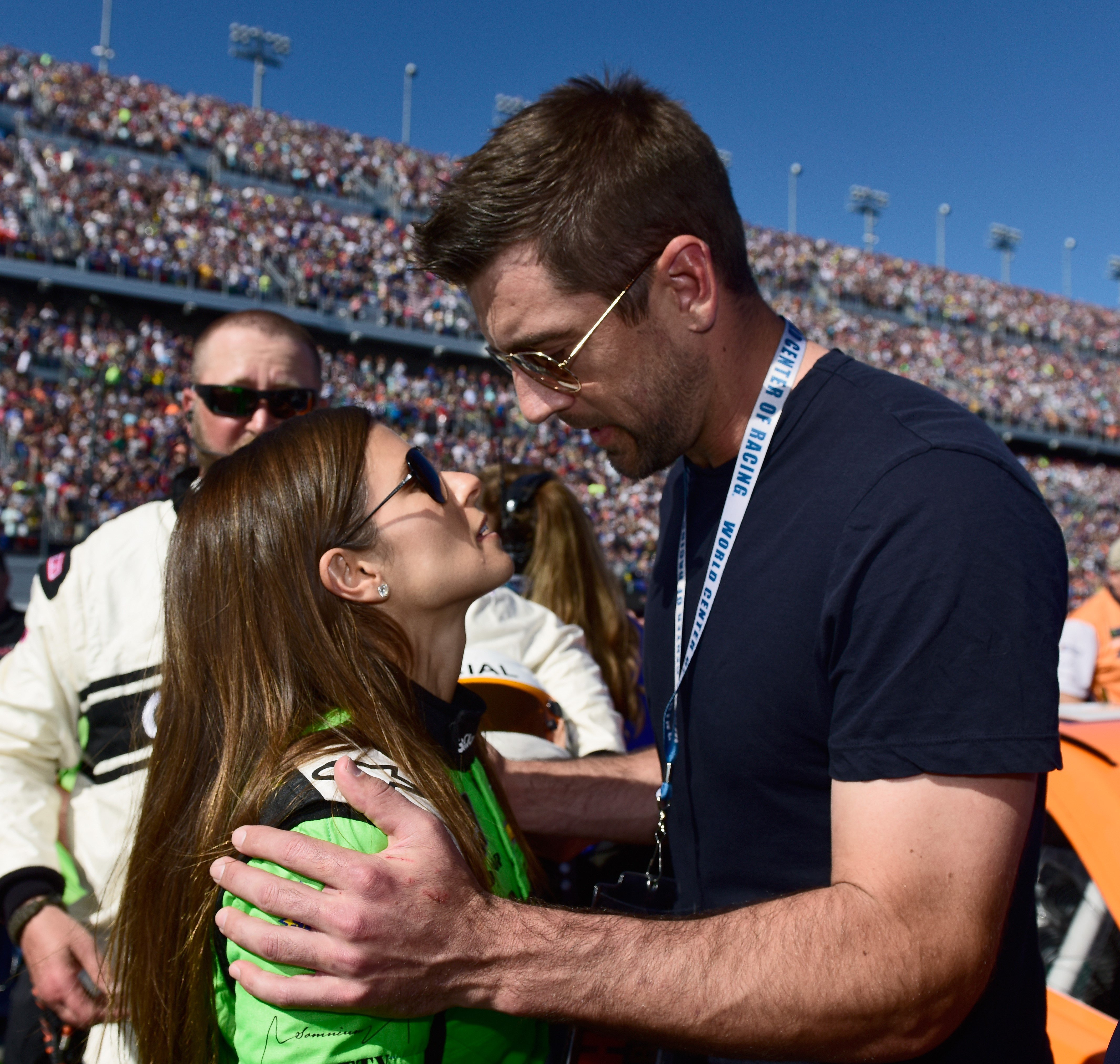 Danica Patrick with Aaron Rodgers at Monster Energy NASCAR Cup Series