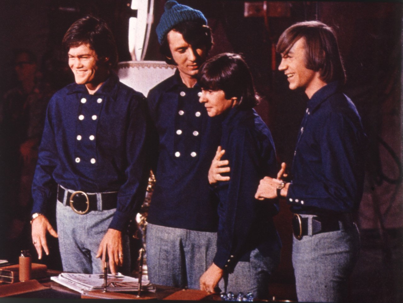 (l-r) Micky Dolenz, Mike Nesmith, Davy Jones, and Peter Tork. Davy Jones said Mike Nesmith's dog once bit him on the head without leaving the ground.