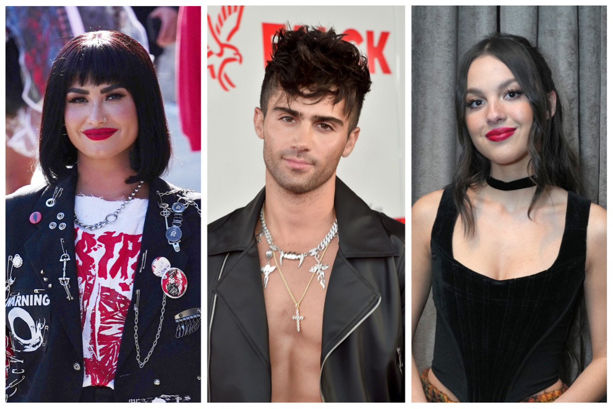 Side by side photos of Demi Lovato, Max Ehrich, and Olivia Rodrigo.