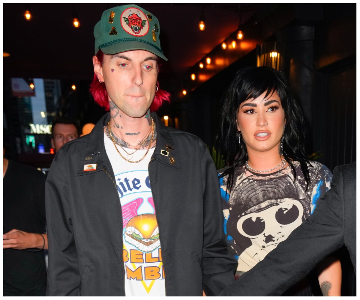 Demi Lovato and her boyfriend Jute$, who fans say looks like Travis Barker.