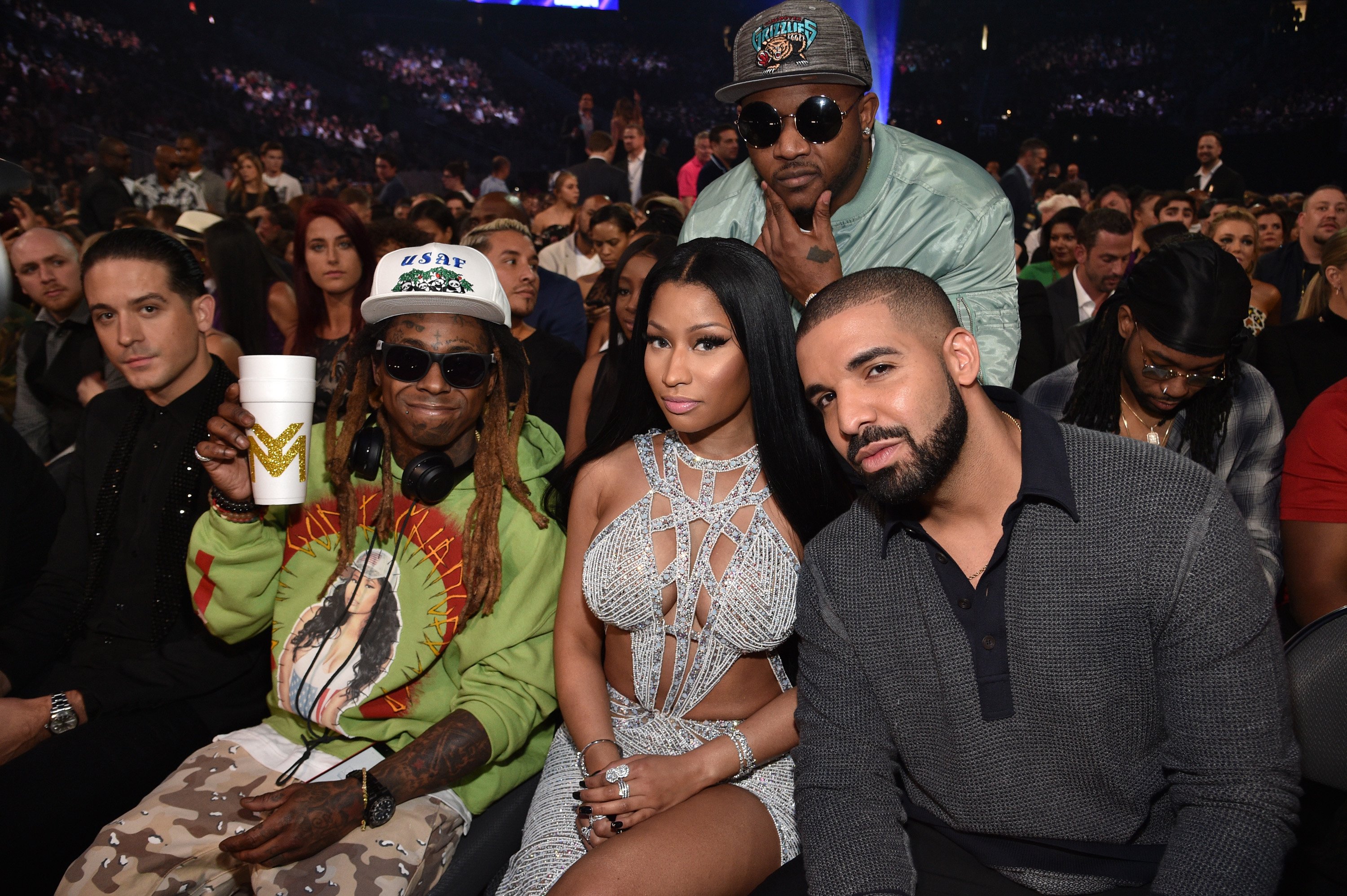 Recording artists Lil Wayne, Nicki Minaj, and Drake attend the 2017 Billboard Music Awards