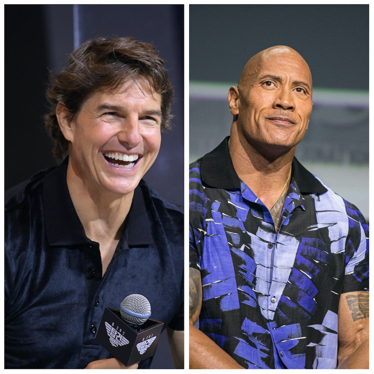 Tom Cruise and Dwayne Johnson, who both have a high net worth, are photographed at different events