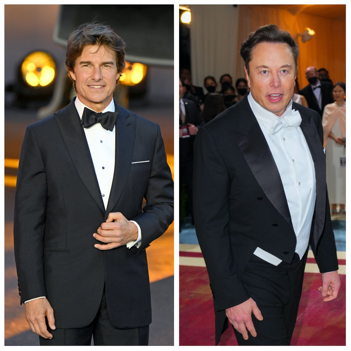 Tom Cruise and Elon Musk, who both have a high net worth; pose at different events