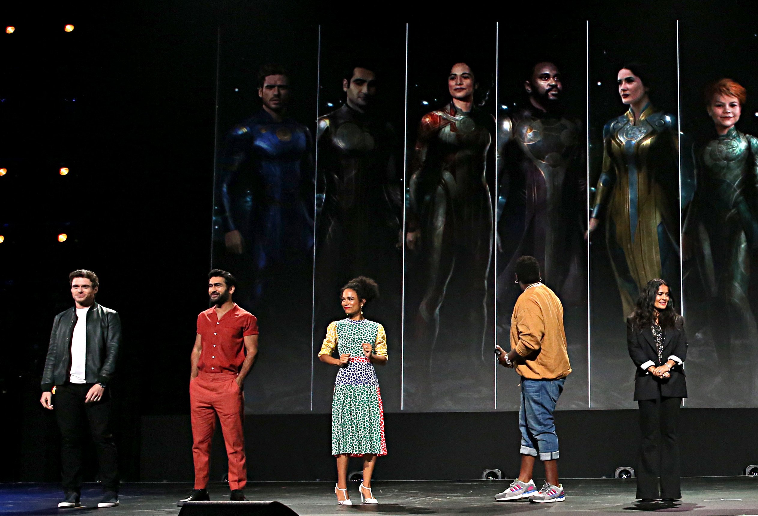 Richard Madden, Kumail Nanjiani, Lauren Ridloff, Brian Tyree Henry, and Salma Hayek of Eternals took part today in the Walt Disney Studios presentation at Disney’s D23 EXPO 2019 in Anaheim, Calif.