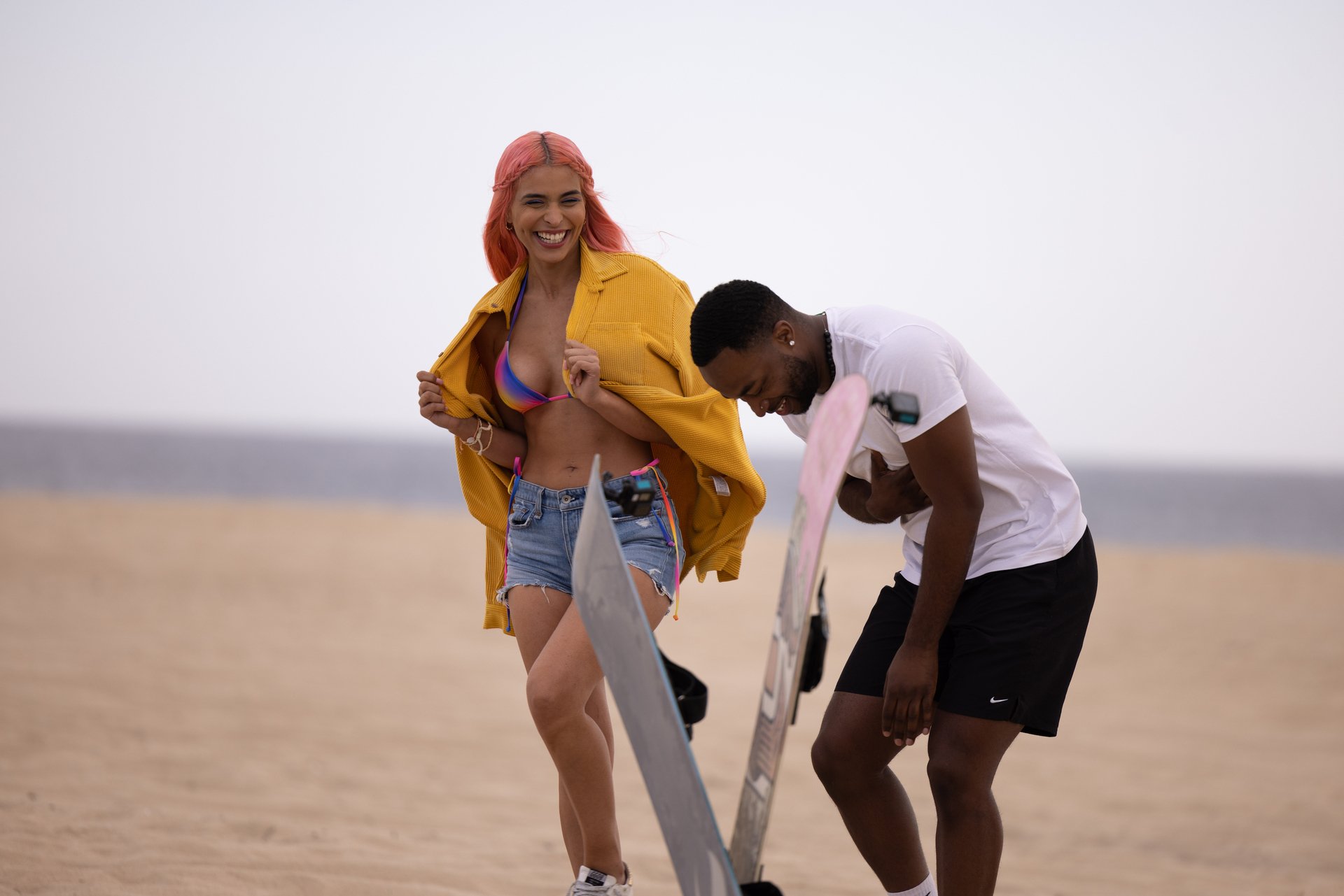 'FBoy Island' Season 2 Tamaris Sepulveda and JaBriane Ross walking and laughing together on the beach