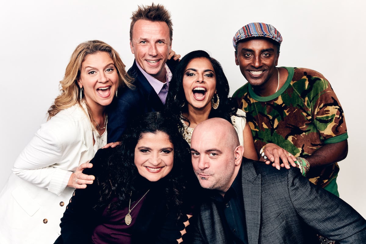 Amanda Freitag, Alex Guarnaschelli, Marc Murphy, Maneet Chauhan, Chris Santos, and Marcus Samuelsson of Food Network's 'Chopped' pose for a portrait