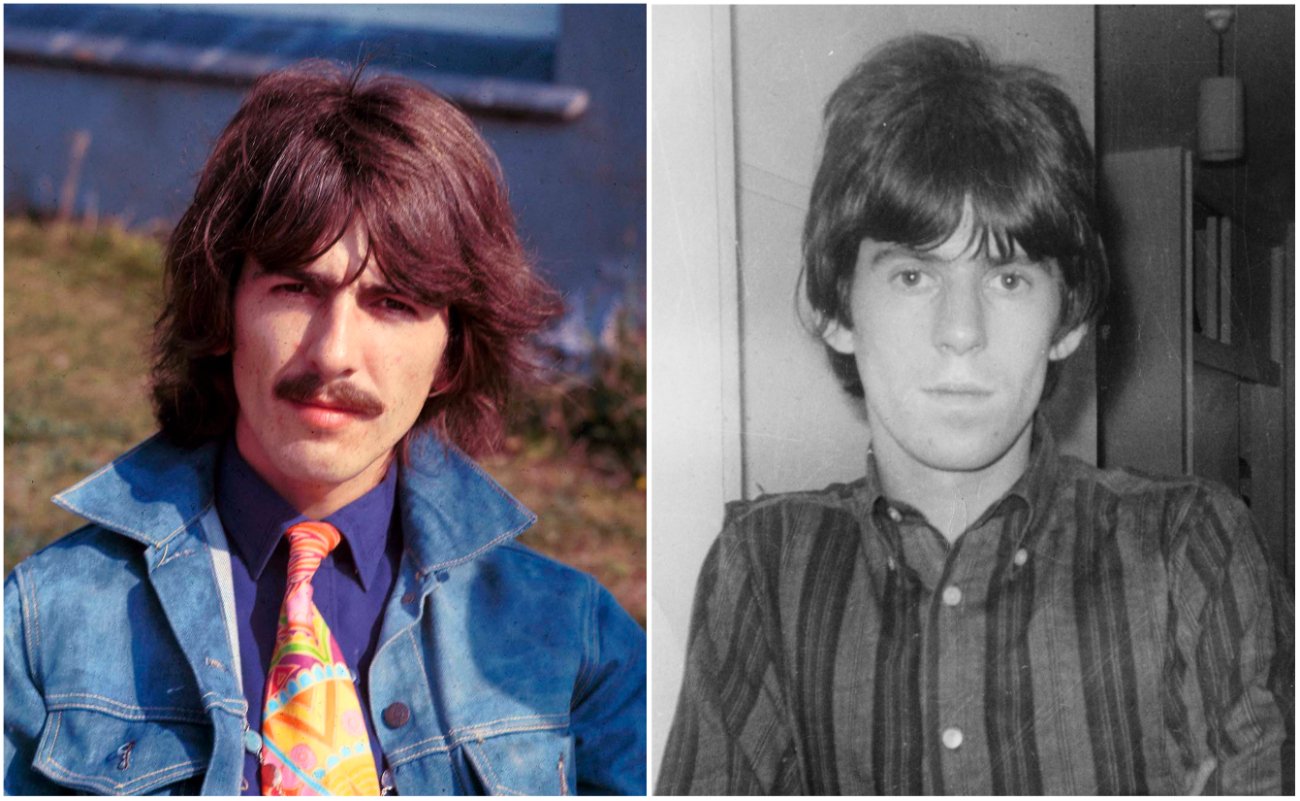 George Harrison on the set of 'Magical Mystery Tour' in 1967 and Keith Richards in 1967. 