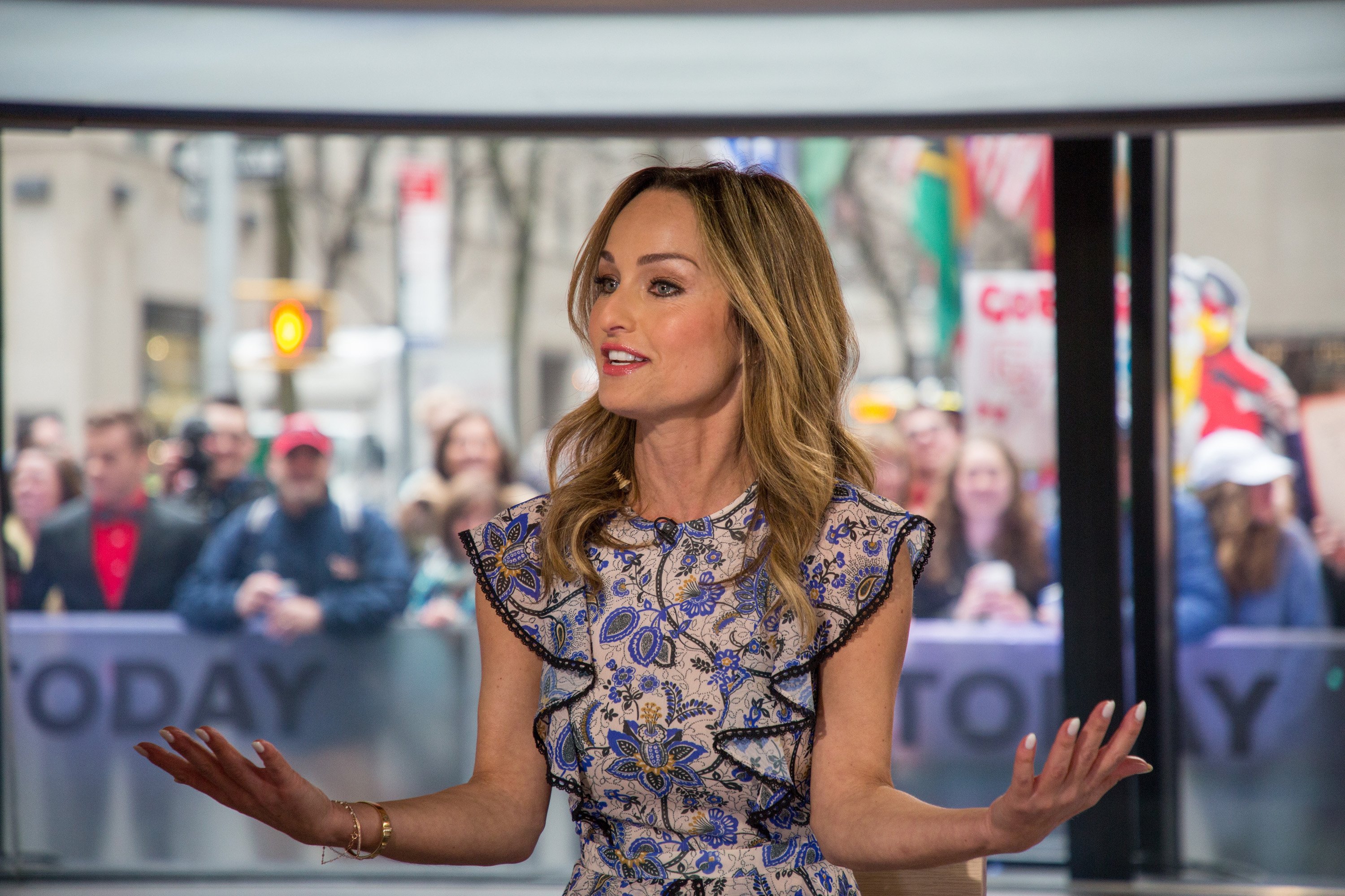 Giada De Laurentiis wears a sleeveless print blouse in an appearance on 'Today.'