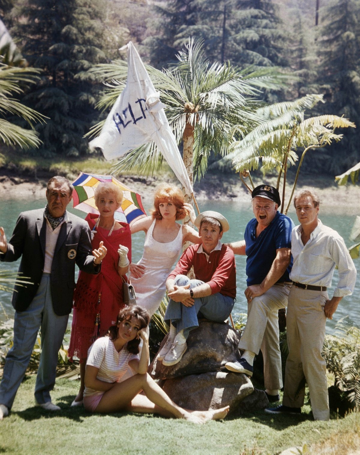 The cast of 'Gilligan's Island' pose together on set of the CBS sitcom.