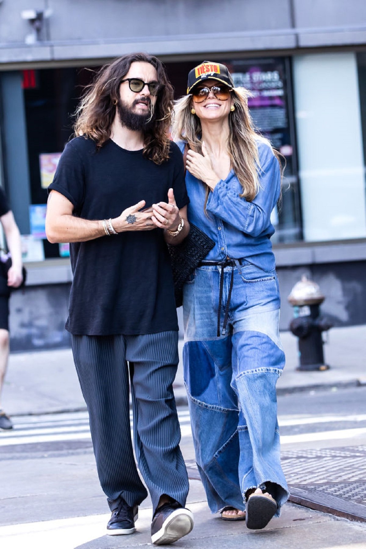 Heidi Klum and Tom Kaulitz smiling while out and about in Soho