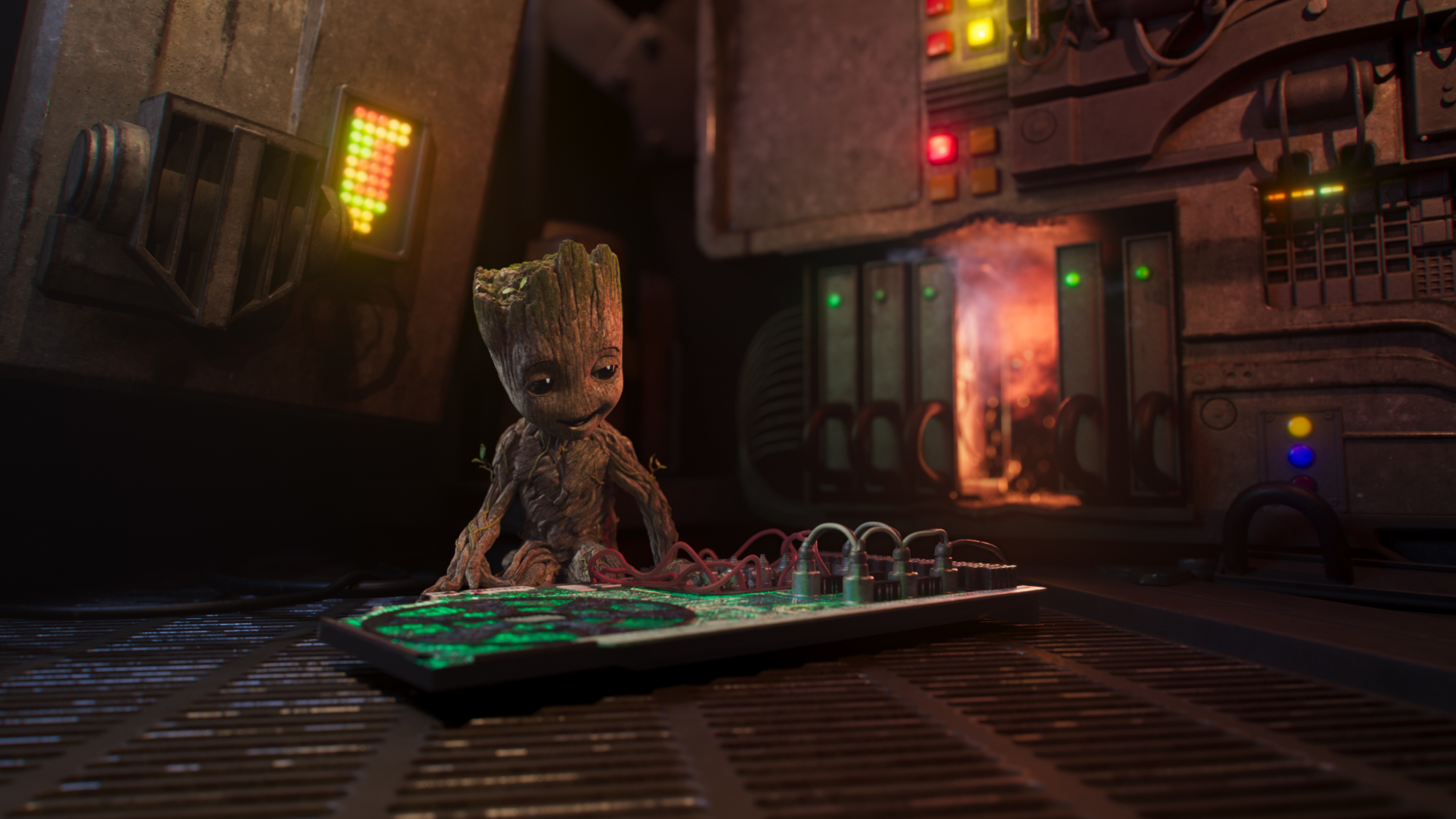 Baby Groot making a family portrait in 'I Am Groot' short 'Magnum Opus.'