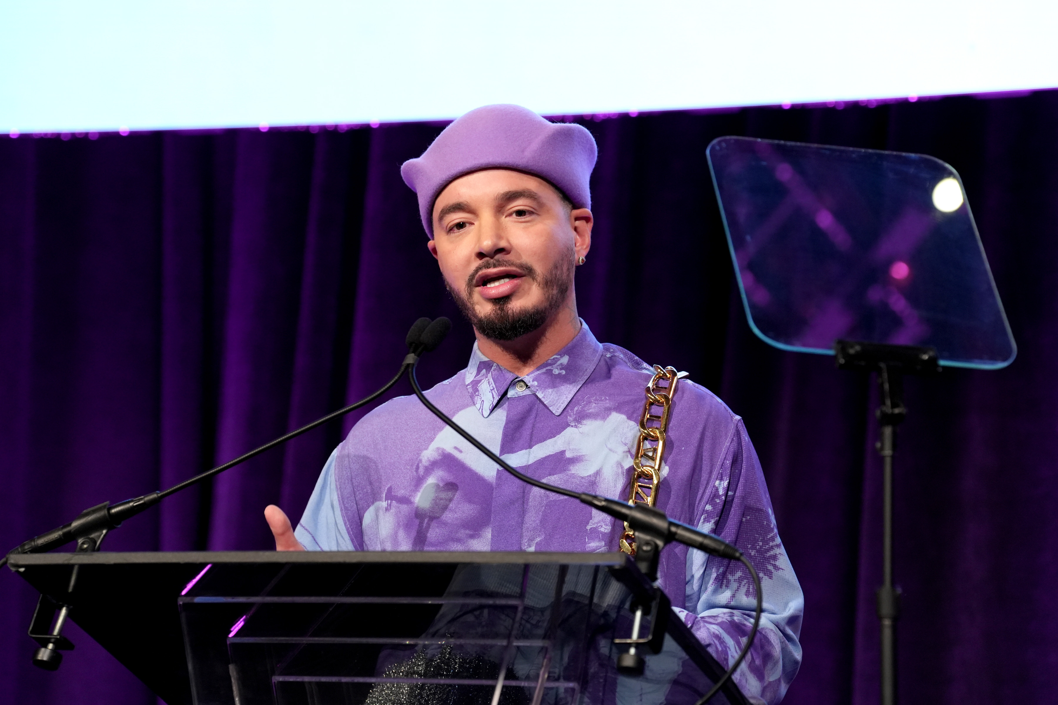 J Balvin speaks onstage at the 26th Annual ACE Awards at Cipriani 42nd Street