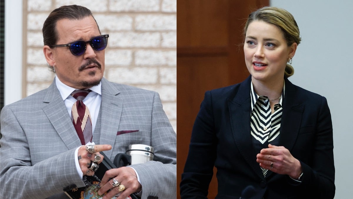 (L) Johnny Depp, who has waved off claims of erectile dysfunction, during the 2022 defamation trial (R) Amber Heard during the 2022 defamation trial