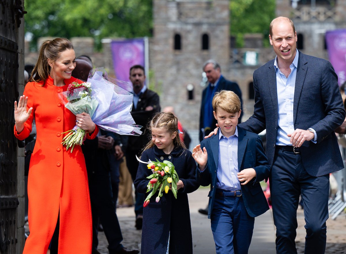 Prince William and Princess Charlotte, who wishes the Lionesses luck in a video, walk with Kate Middleton and Prince George