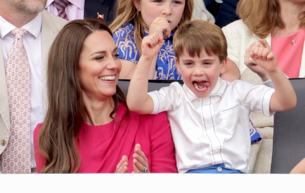 Kate Middleton laughing with her youngest son Prince Louis during the Platinum Pageant