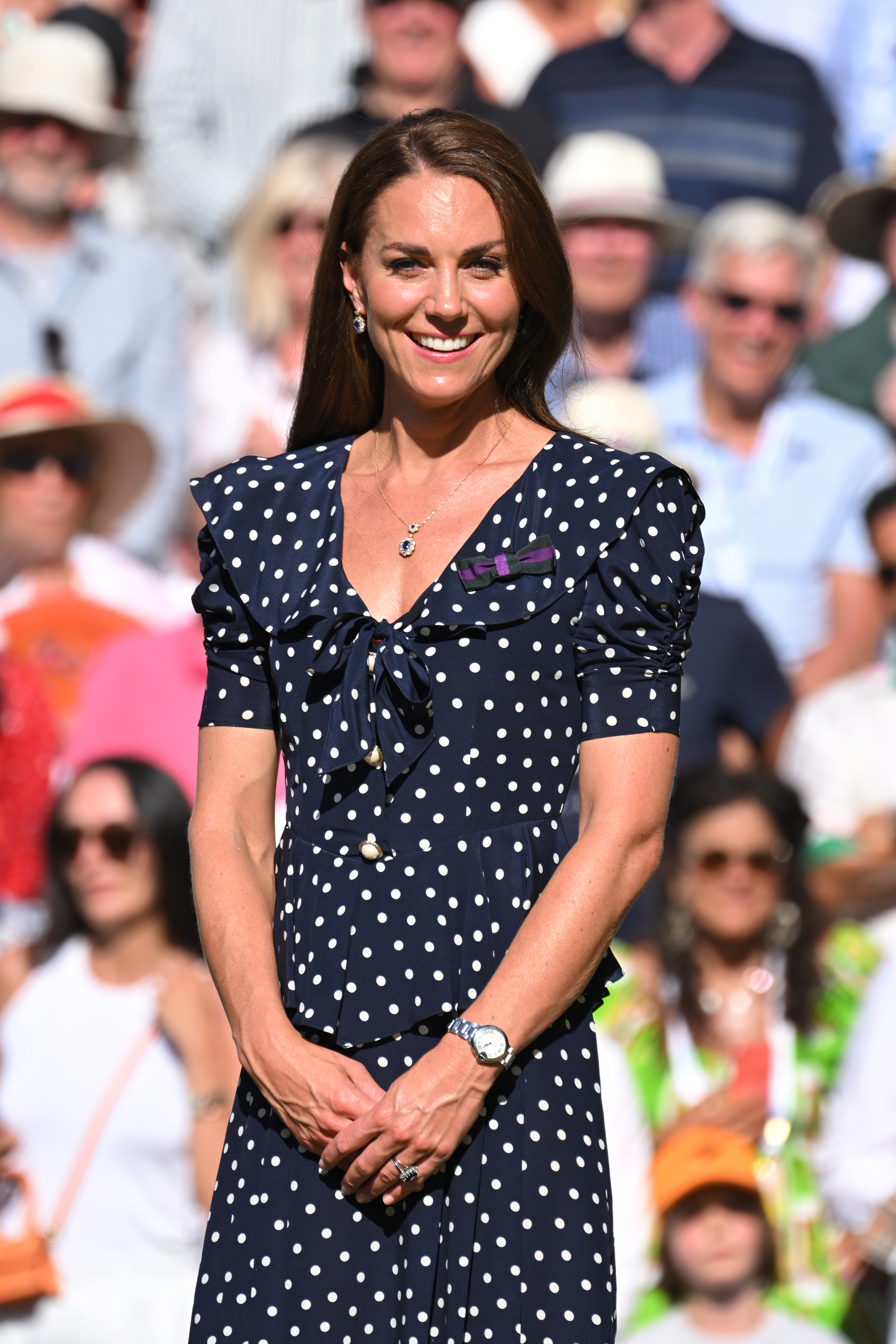 Kate Middleton smiling as she attends The Wimbledon Men's Singles Final