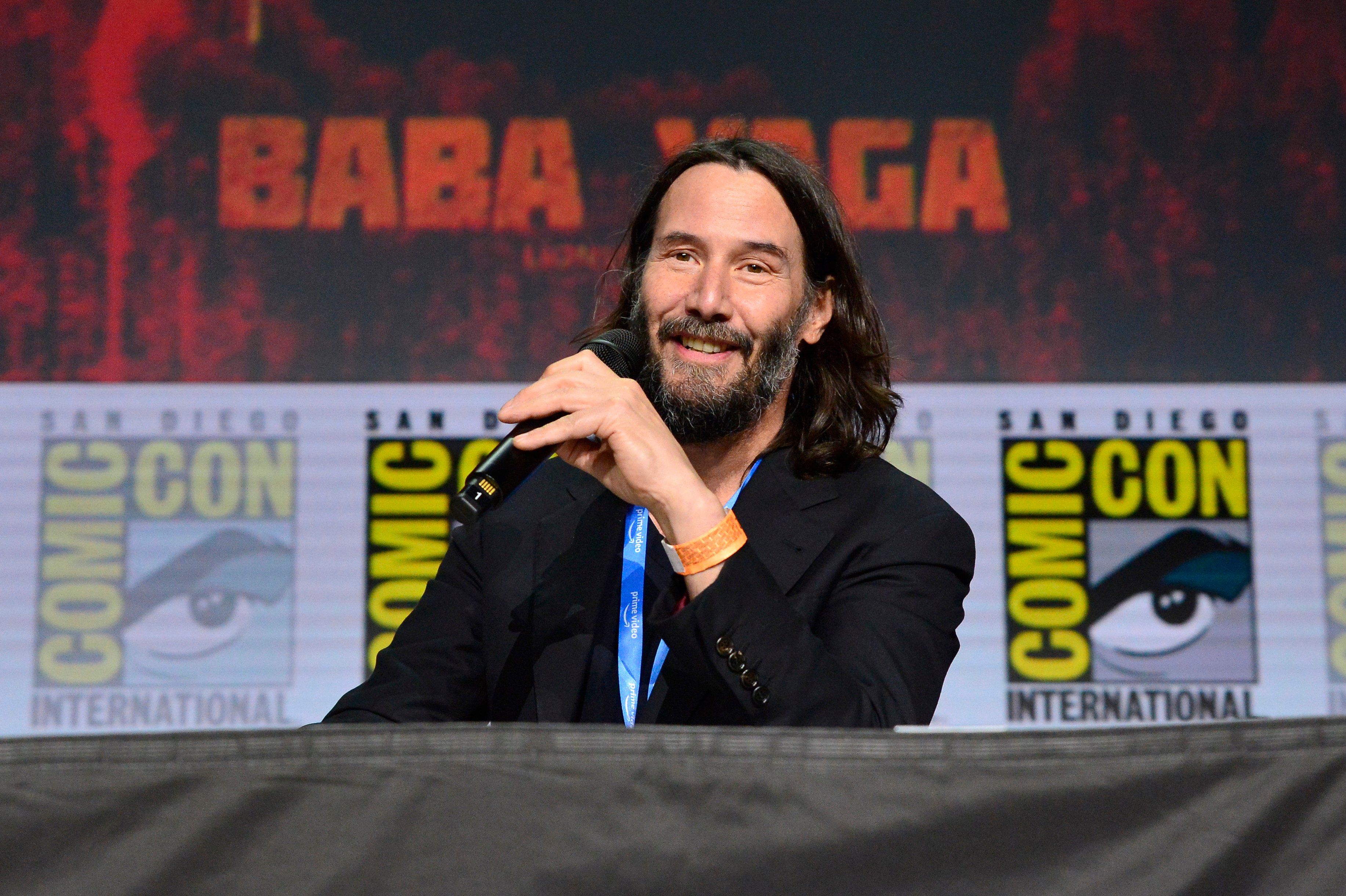 Keanu Reeves speaking during a panel at 2022 San Diego Comic-Con