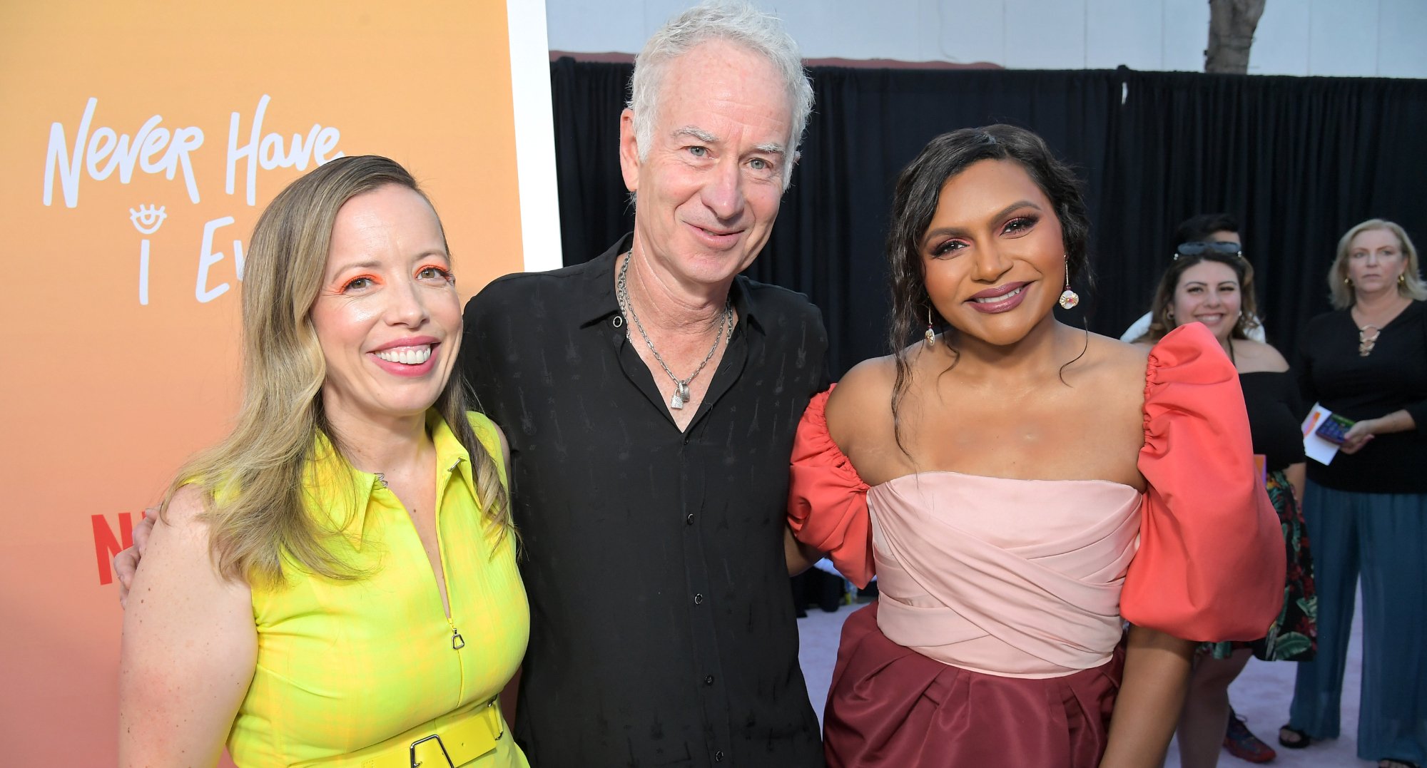 Lang Fisher, John McEnroe and Mindy Kaling for 'Never Have I Ever' Season 3.