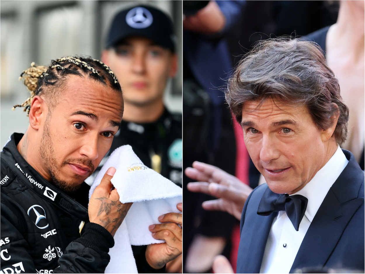 Lewis Hamilton (left) at the 2022 Hungarian Grand Prix; Tom Cruise at a UK showing of 'Top Gun: Maverick.' Hamilton channeled Samuel L. Jackson as he angled to star with Cruise in 'Top Gun: Maverick,' but ultimately had to turn down a larger role.