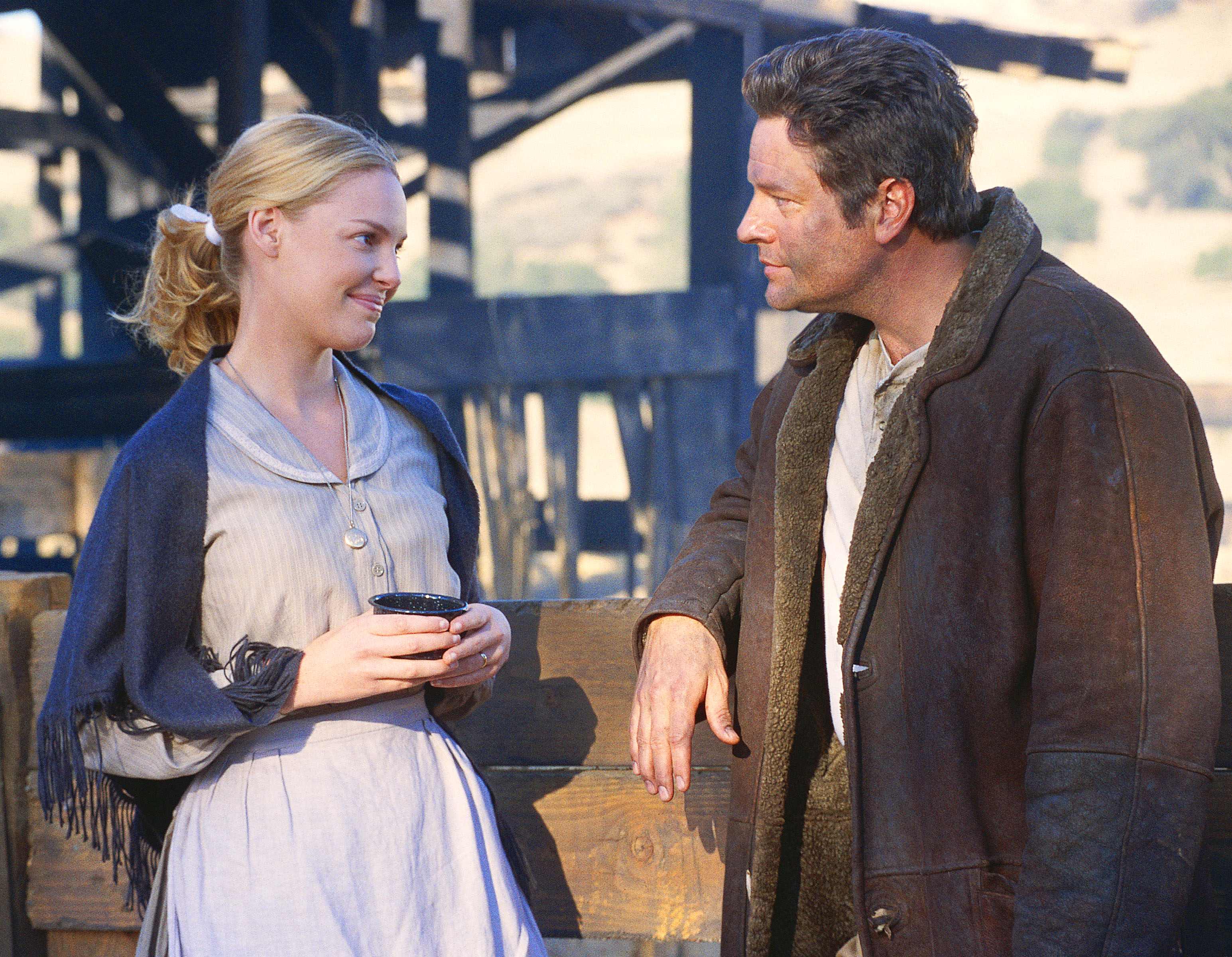 Katherine Heigl looking at Dale Midkiff in the Hallmark movie 'Love Comes Softly'