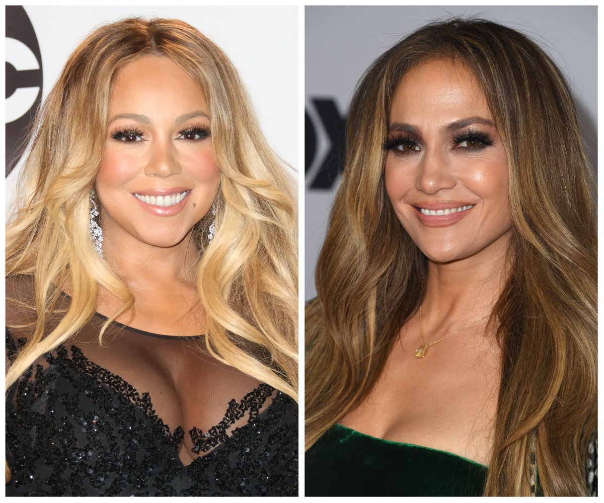 Side by side photos of Mariah Carey and Jennifer Lopez, two feuding stars who have comparable net worths.