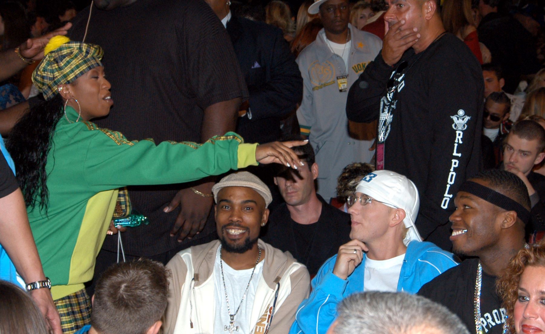 Missy Elliot, 50 Cent, and Eminem at the 2003 MTV Video Music Awards at Radio City Music Hall in New York City