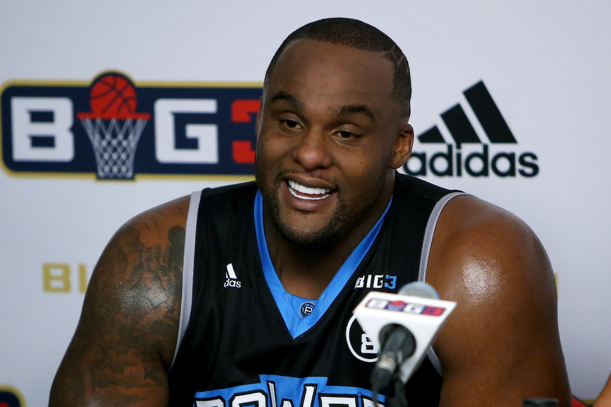 Glen Davis speaking at a basketball conference