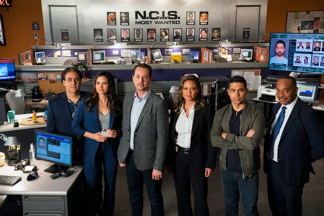 Actors Jason Antoon (from left), Katrina Law, Sean Murray, Vanessa Lachey, Wilmer Valderrama, and Rocky Carroll on the 'NCIS' Season 20 set. 'NCIS' Season 20 kicks off with a double-barreled season premiere that will help lay the foundation for the rest of the season.