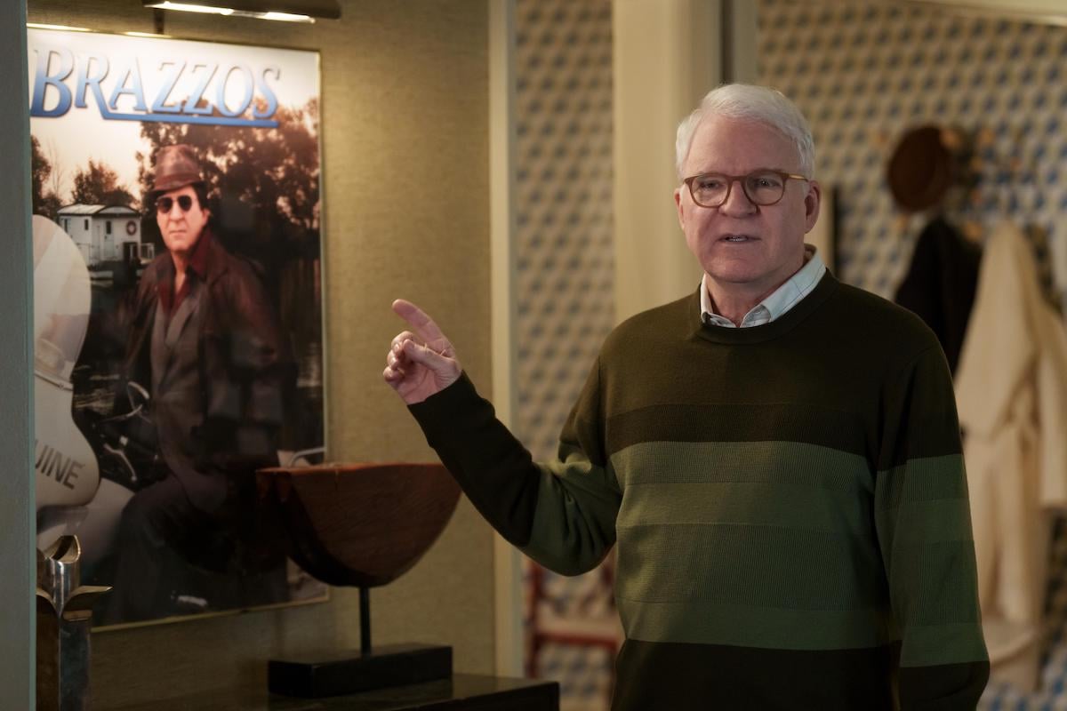 'Only Murders in the Building': Steve Martin points to a Brazzos poster.