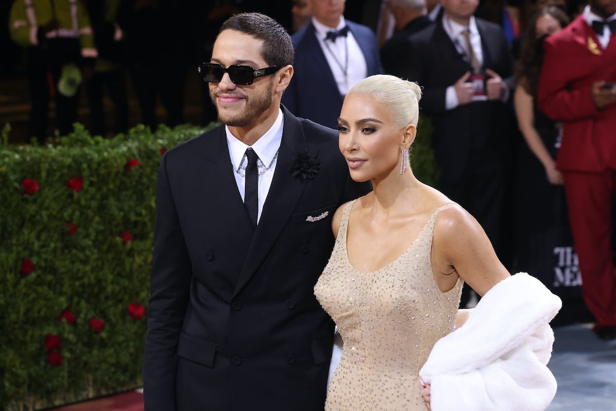 Pete Davidson and Kim Kardashian smiling