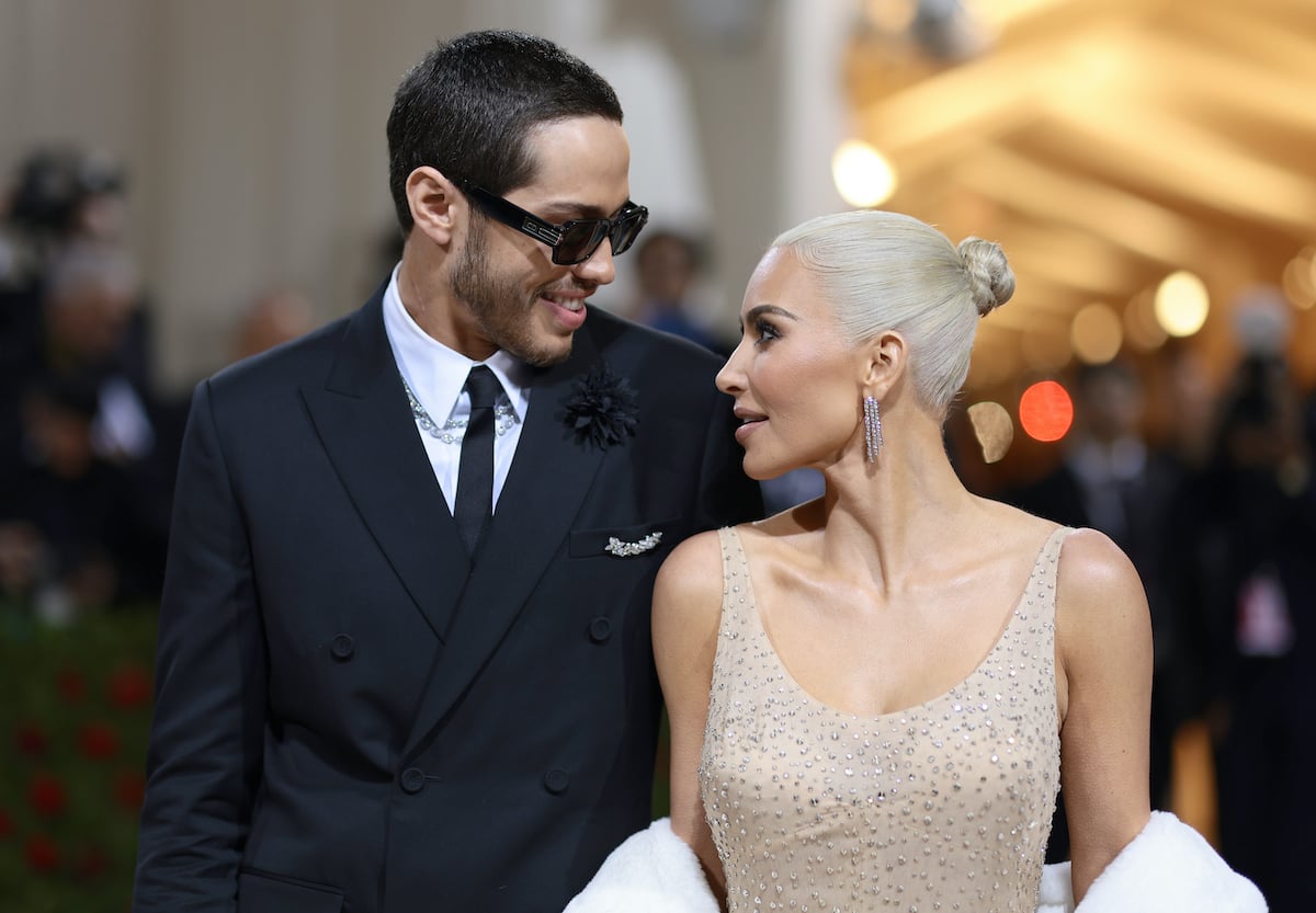 Pete Davidson and Kim Kardashian smiling