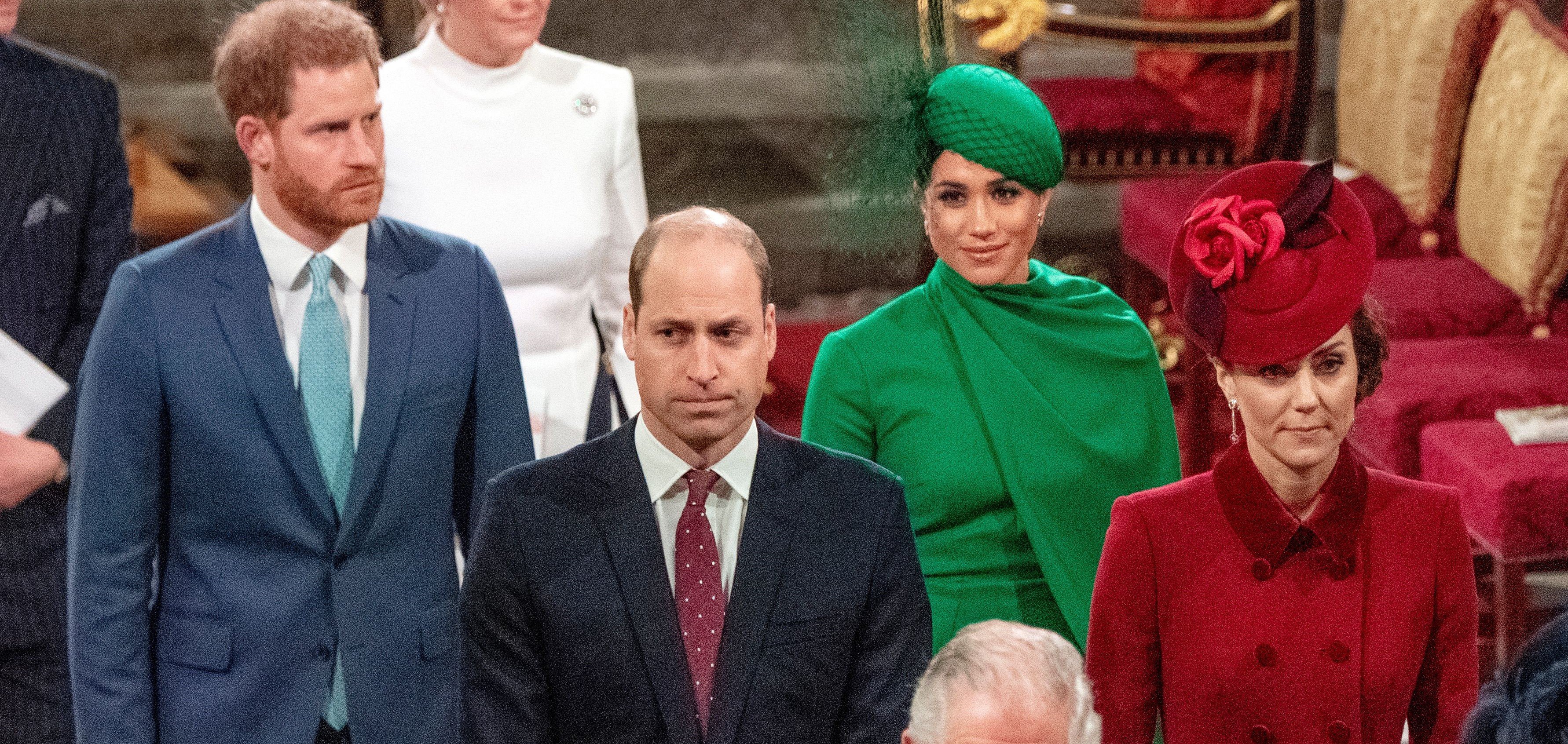 Prince Harry, Meghan Markle, Prince William, and Kate Middleton leave the Commonwealth Service on March 9, 2020