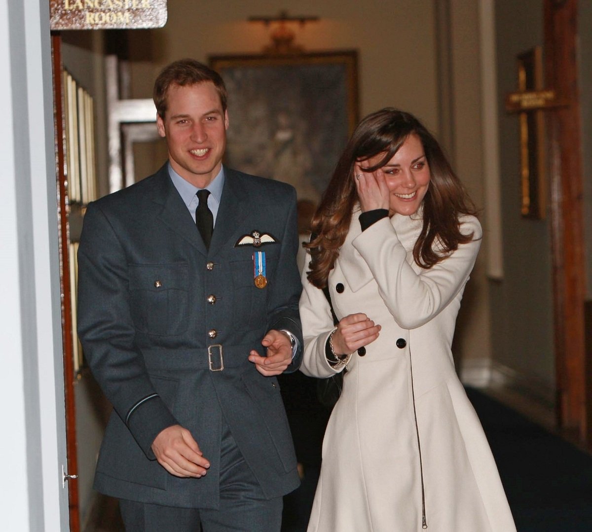 Prince William and Kate Middleton smiling after his graduation ceremony at RAF Cranwell air base