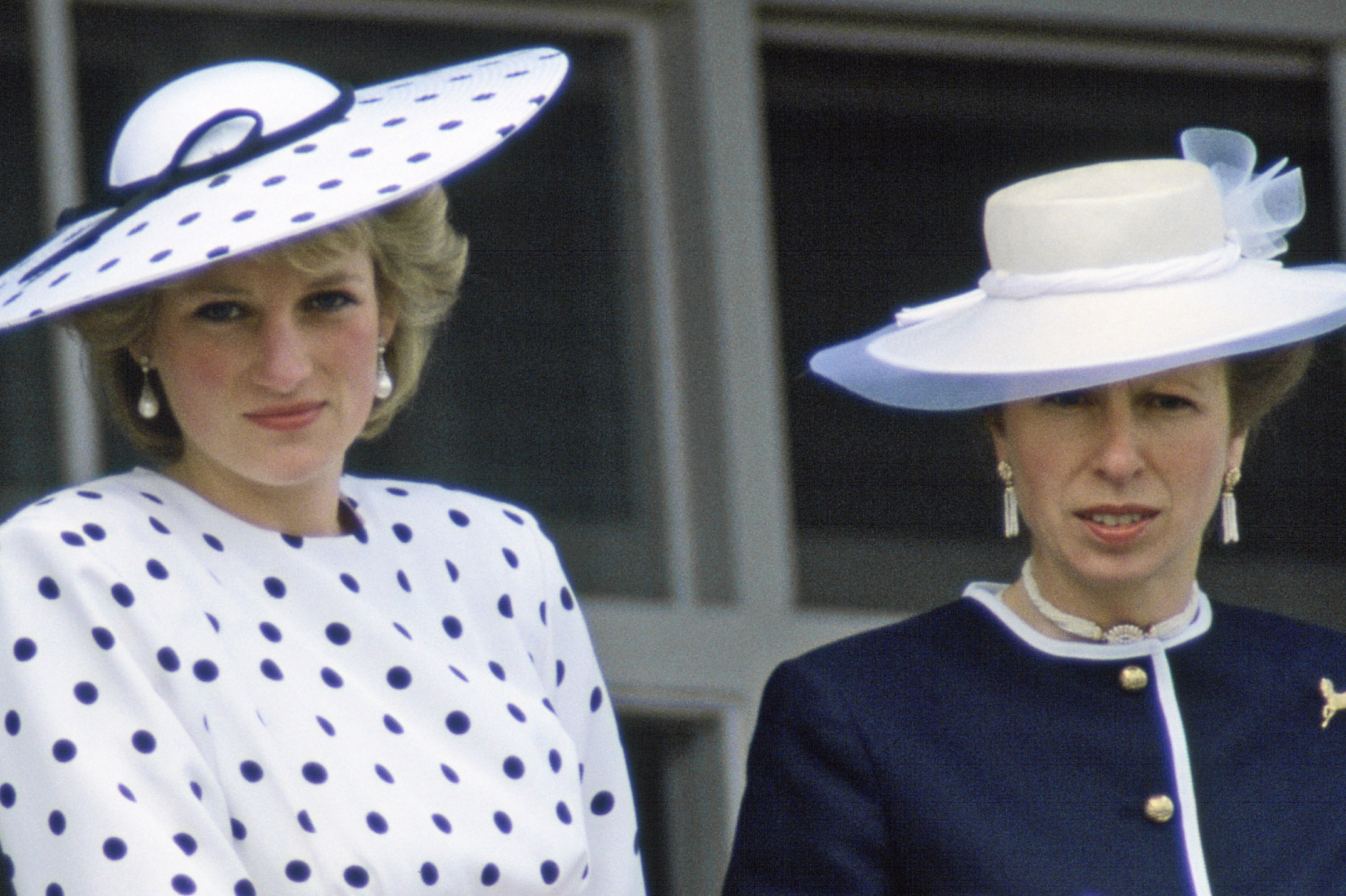 Princess Diana alongside Princess Anne, who reportedly had a feud, as they watched a derby (circa 1986)