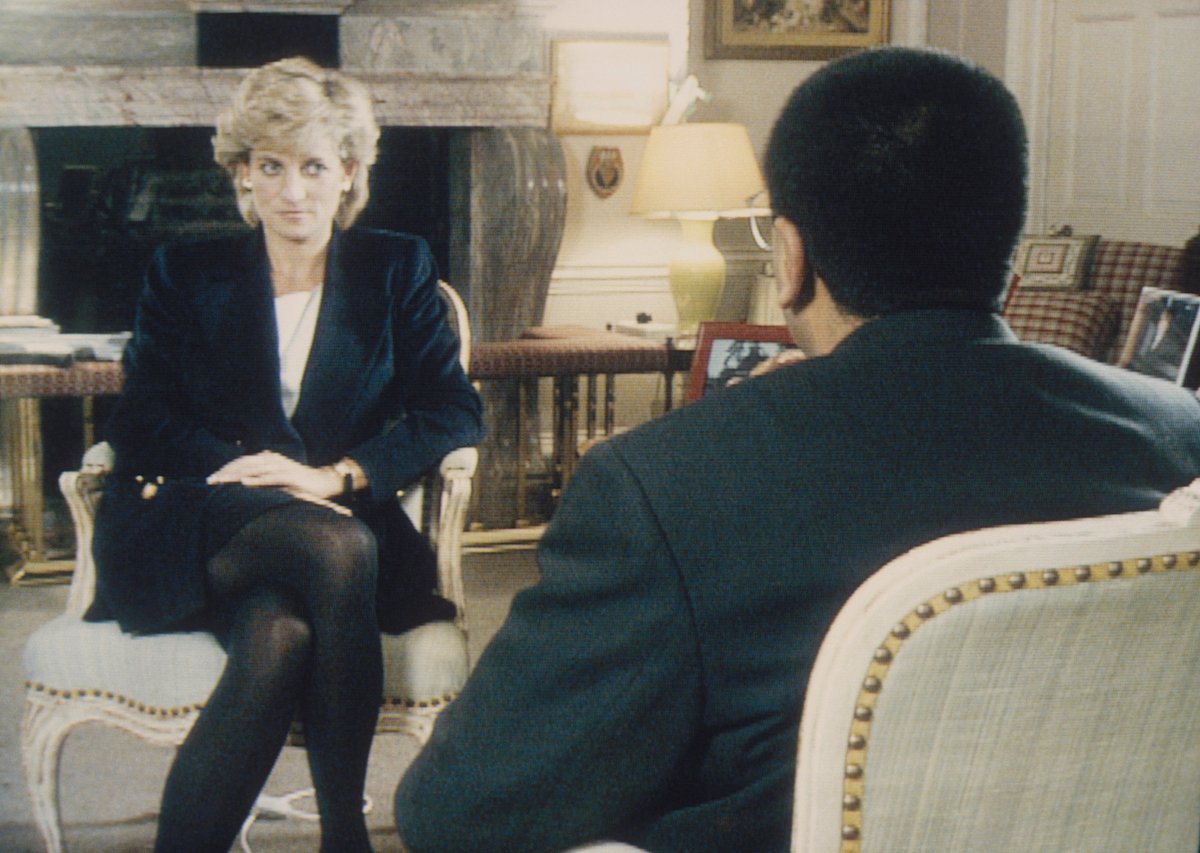 Princess Diana sits during her BBC interview in 1995 across from Martin Bashir