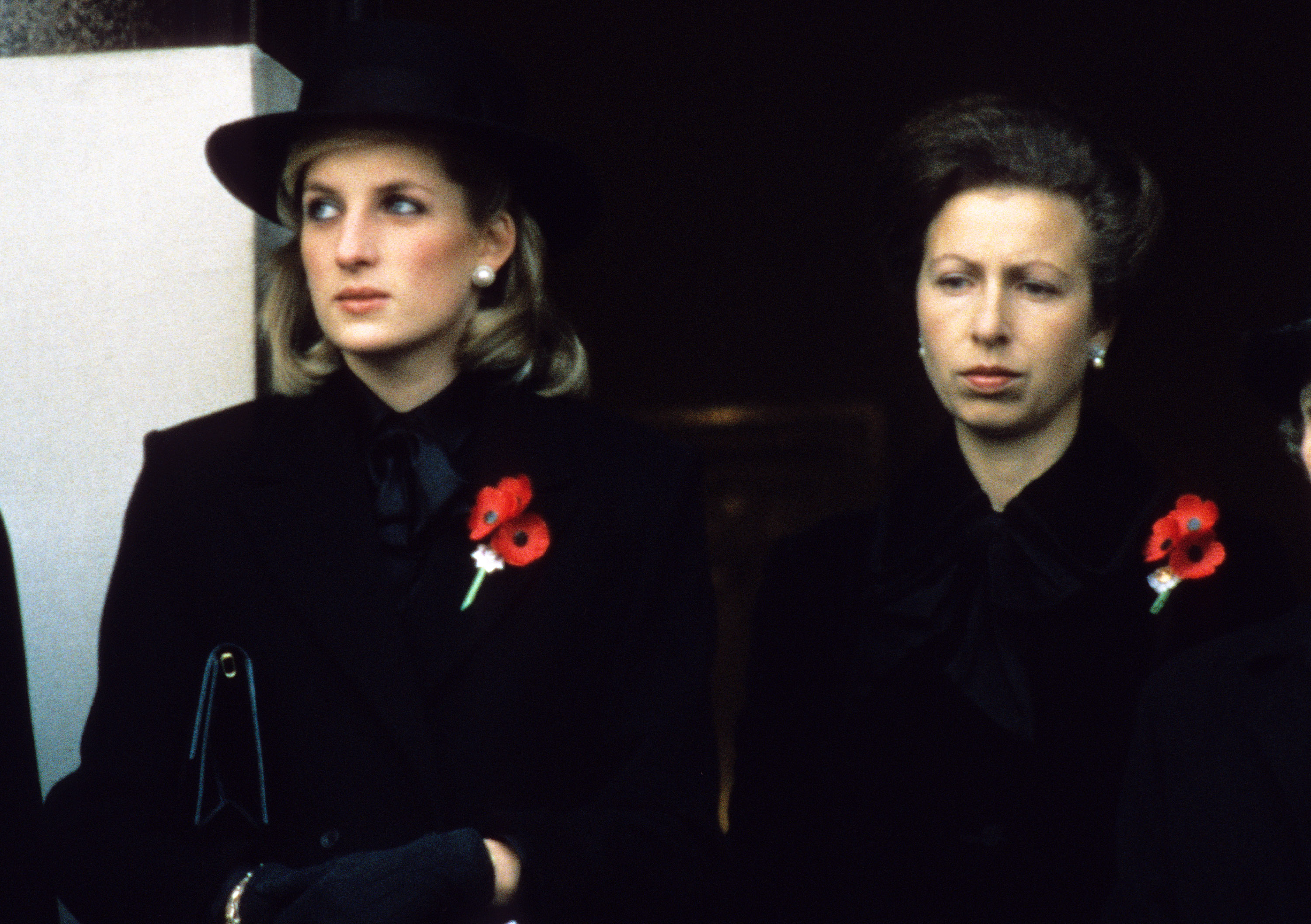 Princess Diana and Princess Anne attend the Remembrance Ceremony at the Cenotaph
