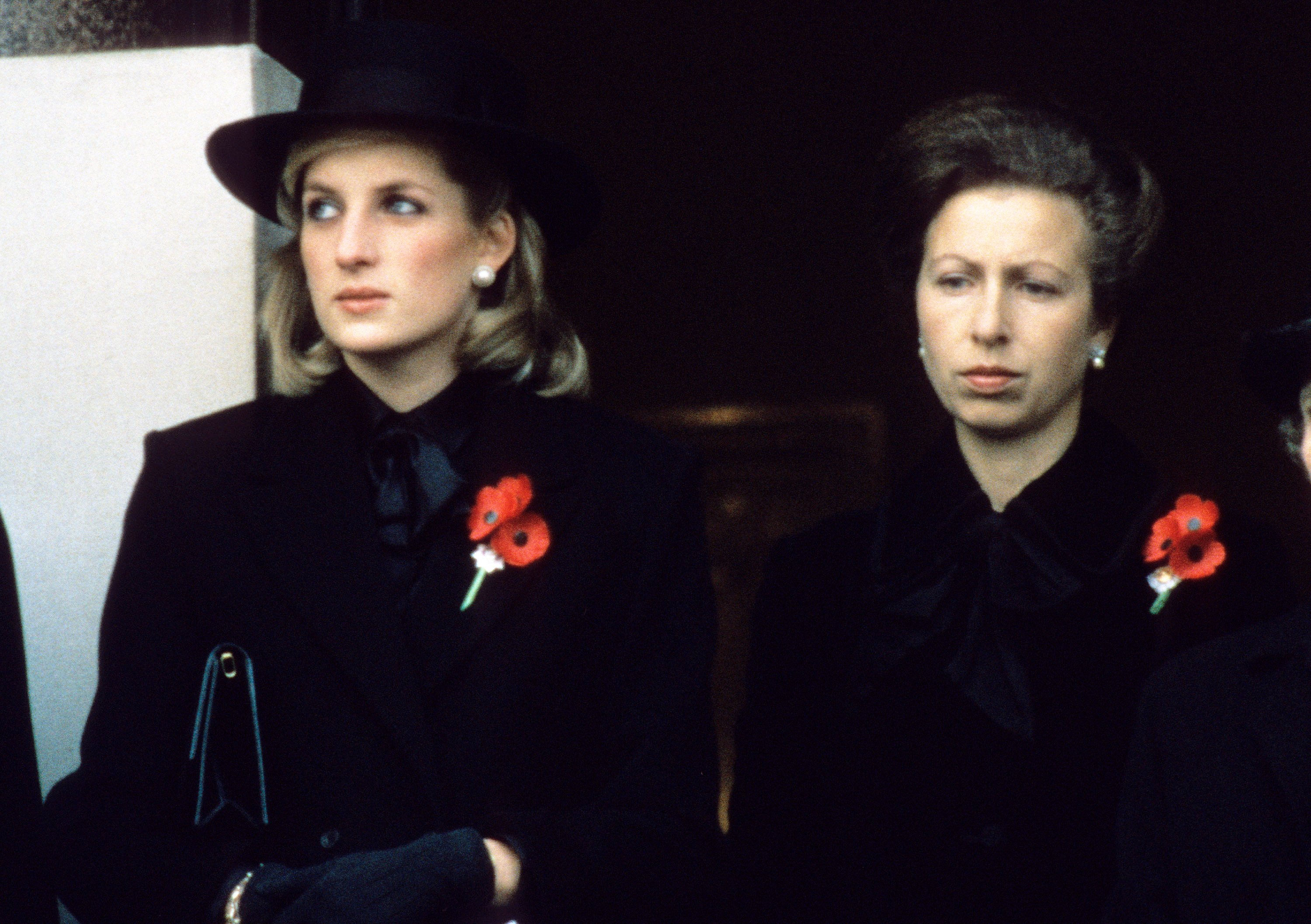 Princess Diana and Princess Anne attend the Remembrance Ceremony at the Cenotaph