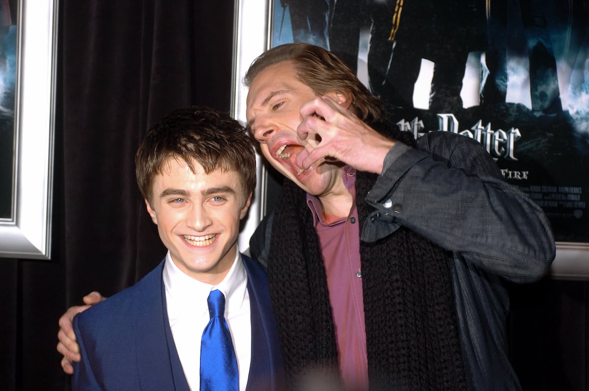 Ralph Fiennes clowns around with Daniel Radcliffe during the New York premiere of "Harry Potter and the Goblet of Fire"