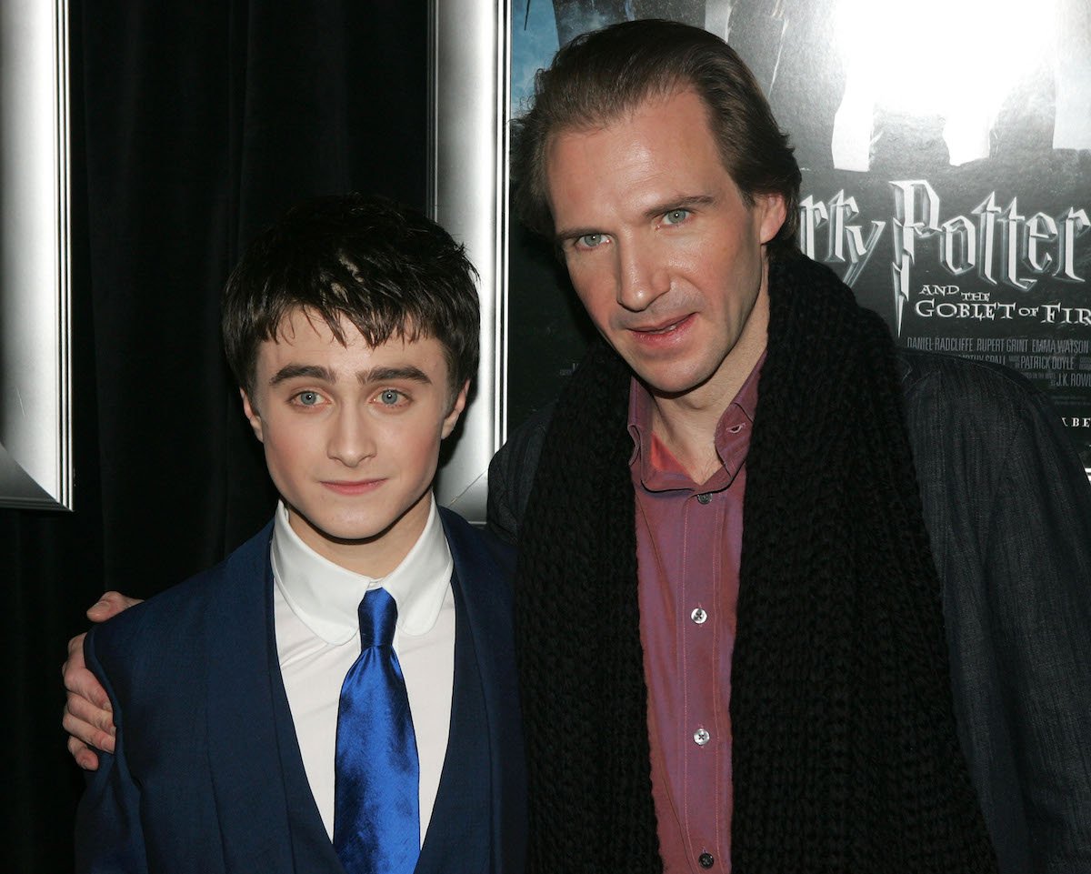 Daniel Radcliffe and Ralph Fiennes, who played Harry Potter and Voldemort, respectively, posing together at the 2005 premiere of 'Harry Potter and the Goblet of Fire'