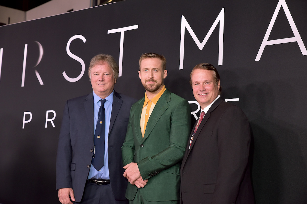 Rick Armstrong, Ryan Gosling, and Mark Armstrong attend the "First Man" premiere at the National Air and Space Museum