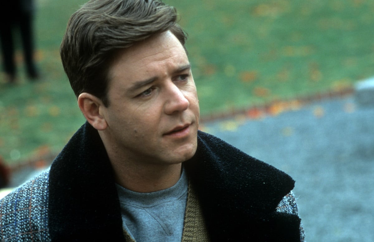 Actor Russell Crowe films a scene for A Beautiful Mind in 2001