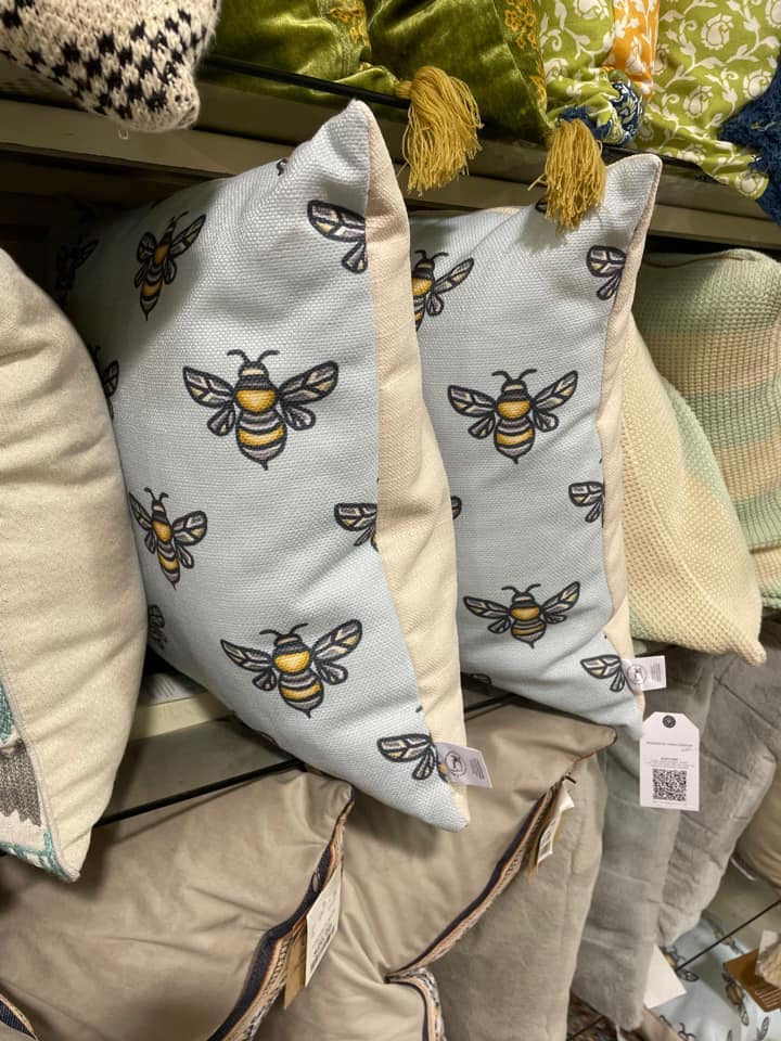 Photo of a bumble bee pattern pillows from Craig Connover.
