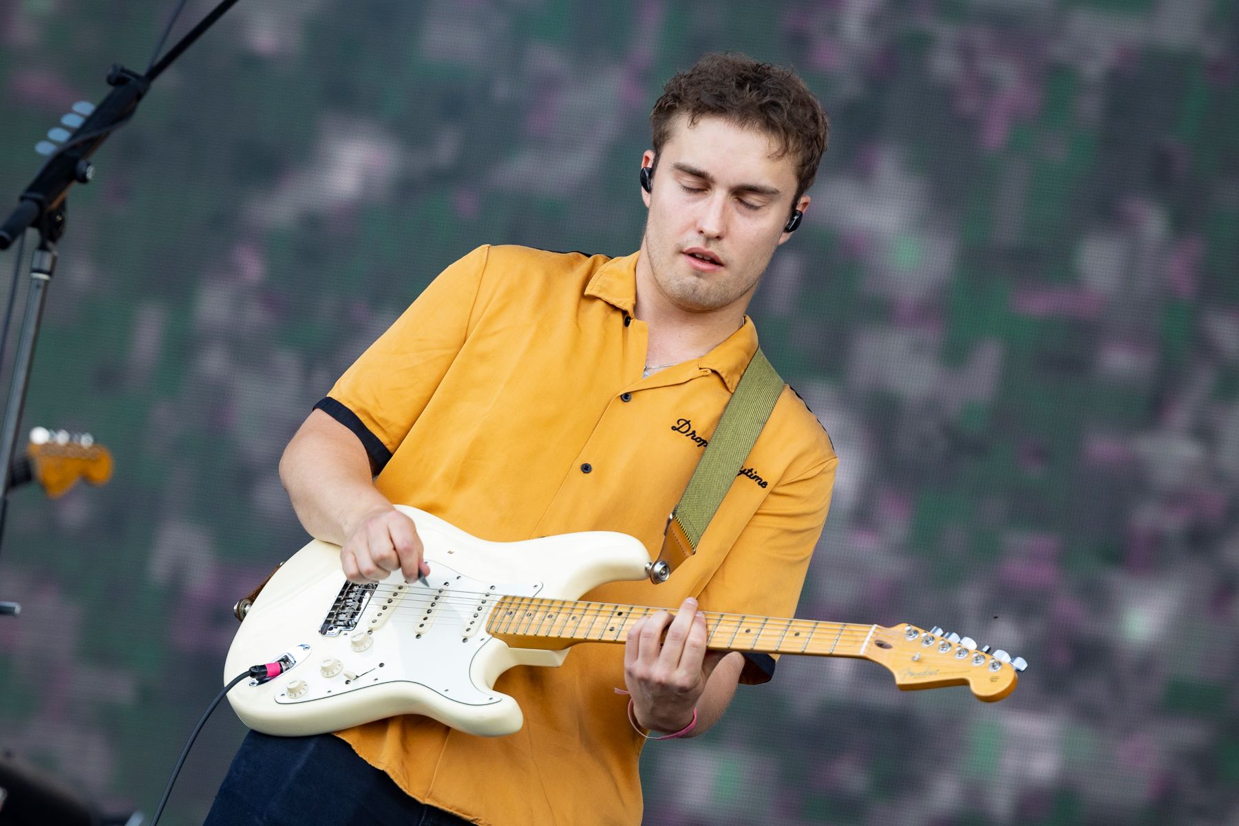 Sam Fender performing at the Osheaga Music and Arts Festival at Parc Jean-Drapeau in Montreal, Quebec, Canada