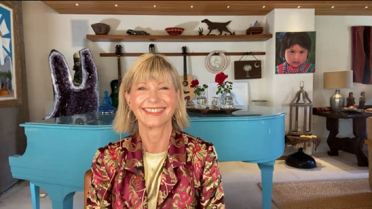 Screengrab of Olivia Newton-John, who lived in a California ranch and sold her other real estate after her cancer diagnosis, on 'Watch What Happens Live with Andy Cohen'