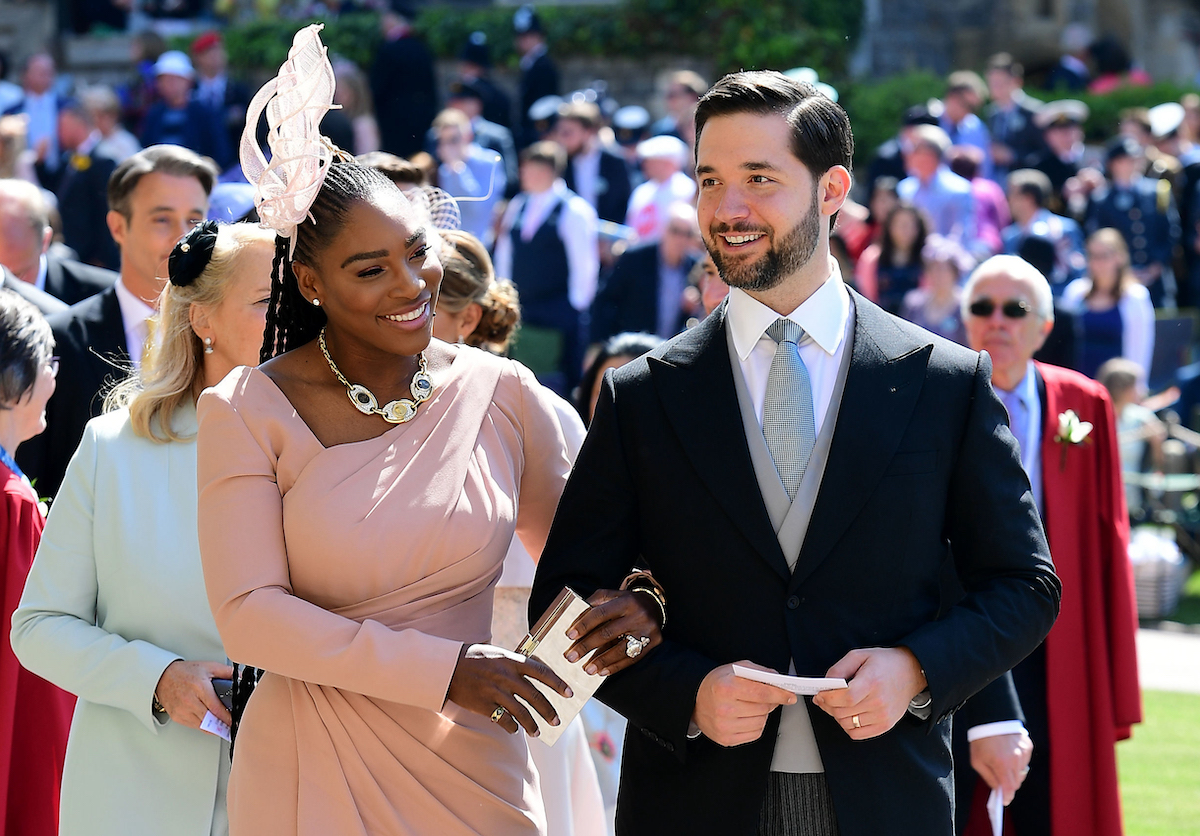 Serena Williams, who revealed the braids she wore to Meghan Markle and Prince Harry's royal wedding took 'all night' to create, arrives at the ceremony with her husband, Alexis Ohanian.