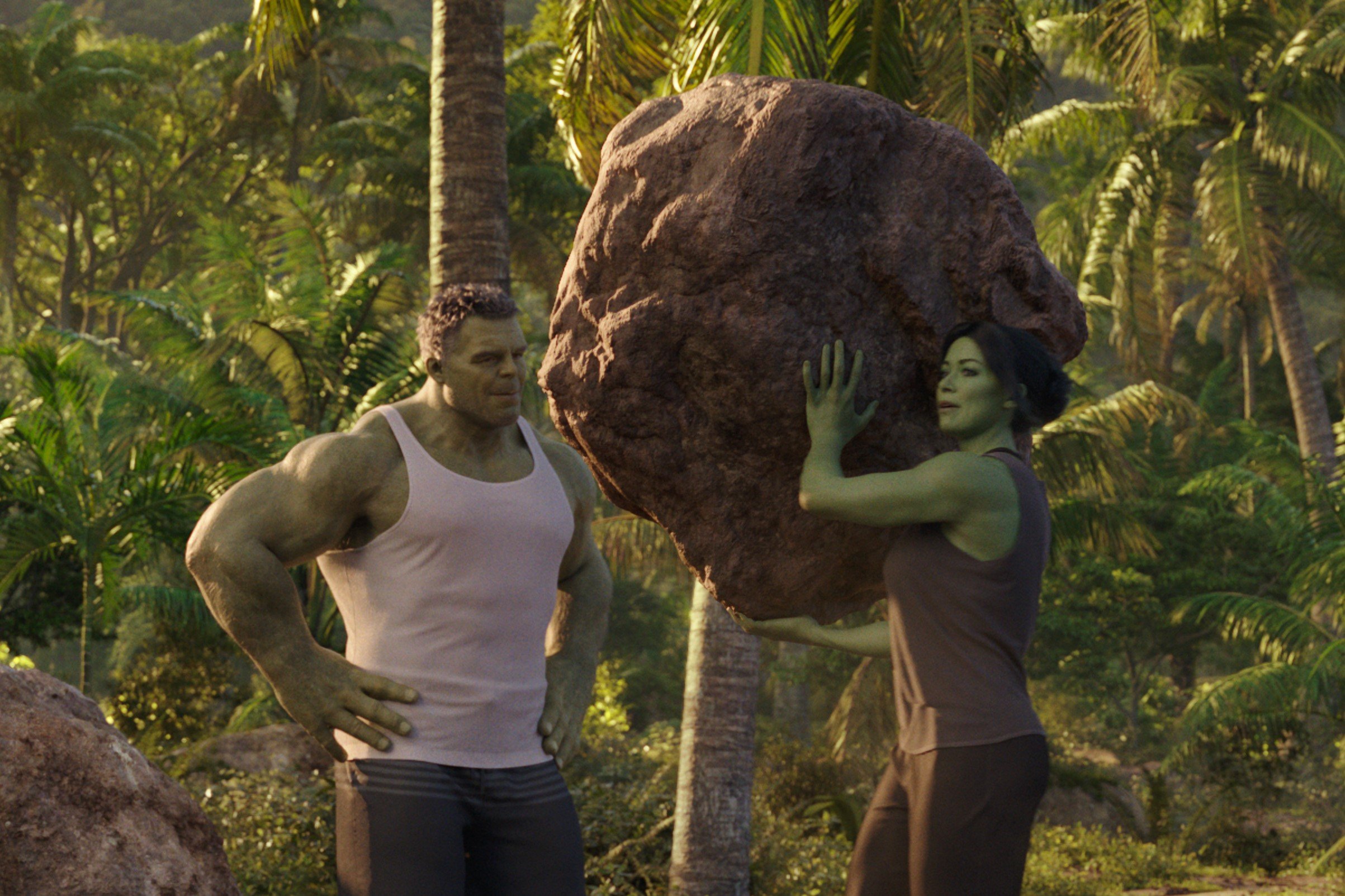 Mark Ruffalo as Bruce Banner/Hulk and Tatiana Maslany as Jennifer Walters/She-Hulk