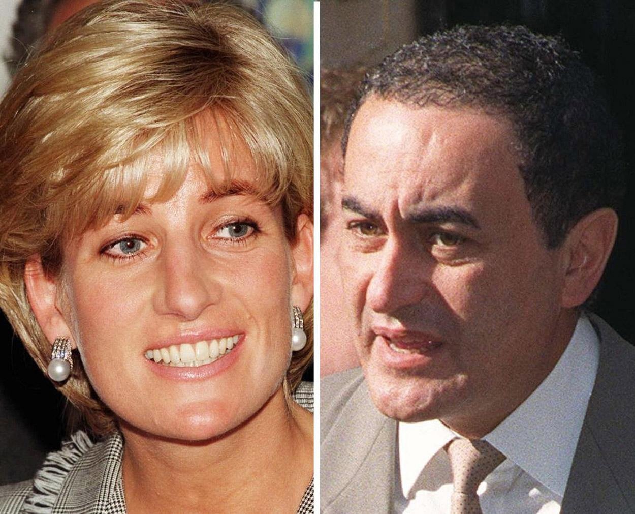 Side-by-side headshots of Princess Diana and her boyfriend Dodi Fayed