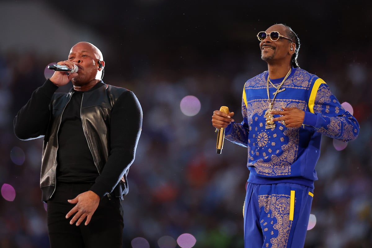 Dr. Dre and Snoop Dogg performing at the Super Bowl
