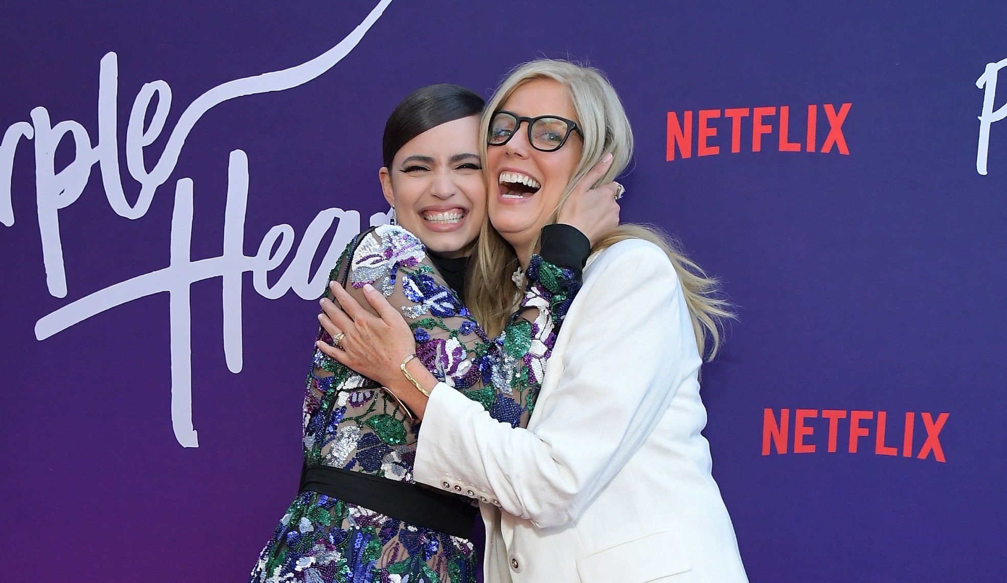 Sofia Carson and Elizabeth Allen Rosenbaum attend the Netflix special screening of Purple Hearts